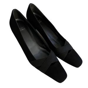 Stuart Weitzman Black Kitten Heel Suede Cross Front Heels 8